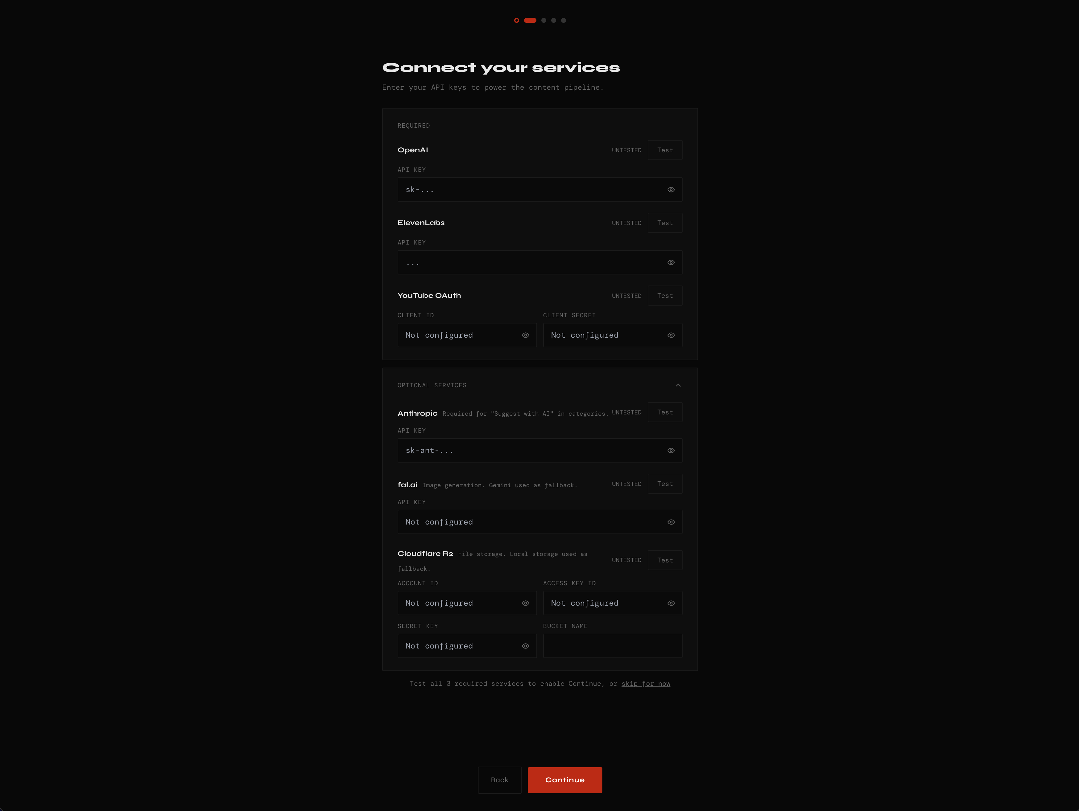 API Keys — Settings screenshot